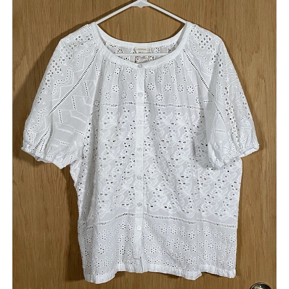 Nicole Miller Artelier Womens 2X White Cotton Button Down Romantic Coquette Boxy